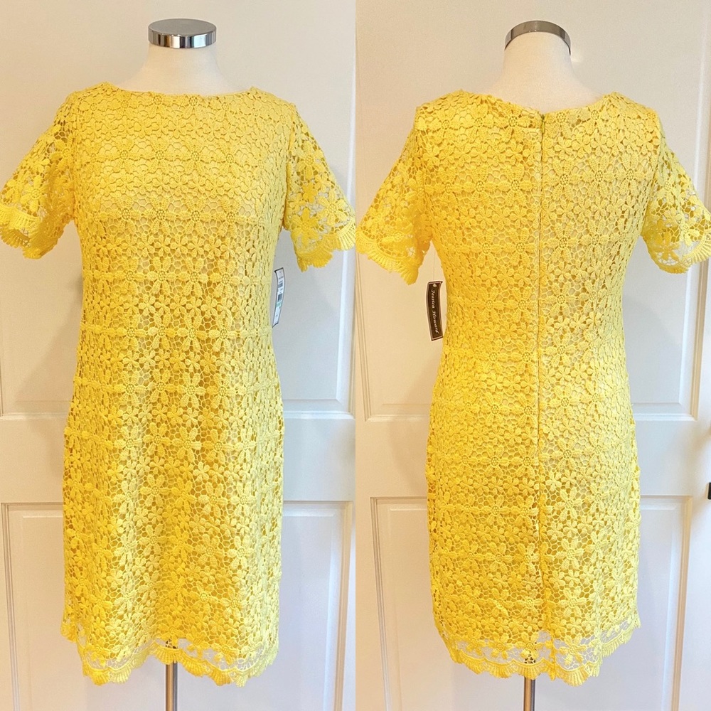 Jessica Howard Yellow Crochet Lace Dress Size M